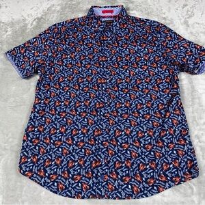 Johnston & Murphy Navy Short-Sleeve Lobster Print Button-Front Shirt
